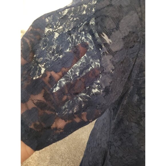 VTG Nostalgia Chiffon Lace Blue Sheer Overlay Maxi Dress Sz L Ethereal Witchcore - Picture 5 of 13